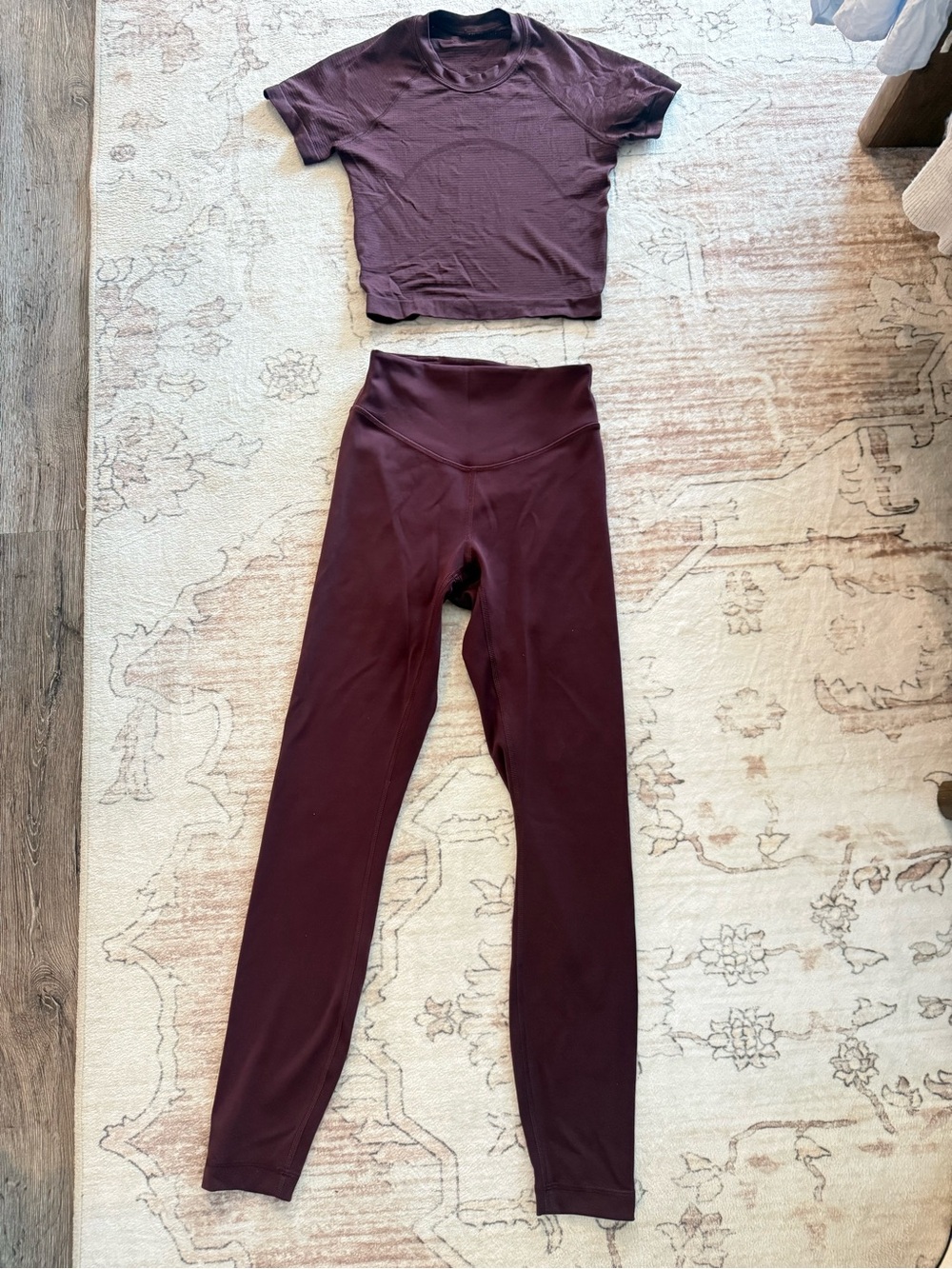 lululemon athletica Women's Burgundy Crop Top and High-Rise Leggings Set